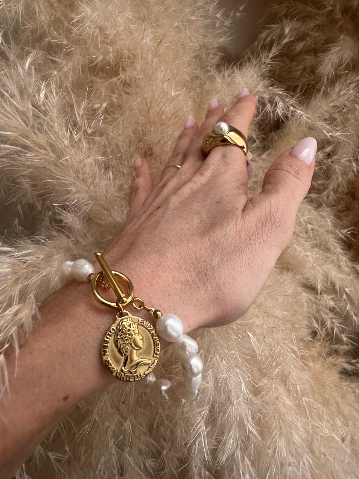 Bracciale in acciaio inossidabile e perle d'acqua dolce "Tilia"