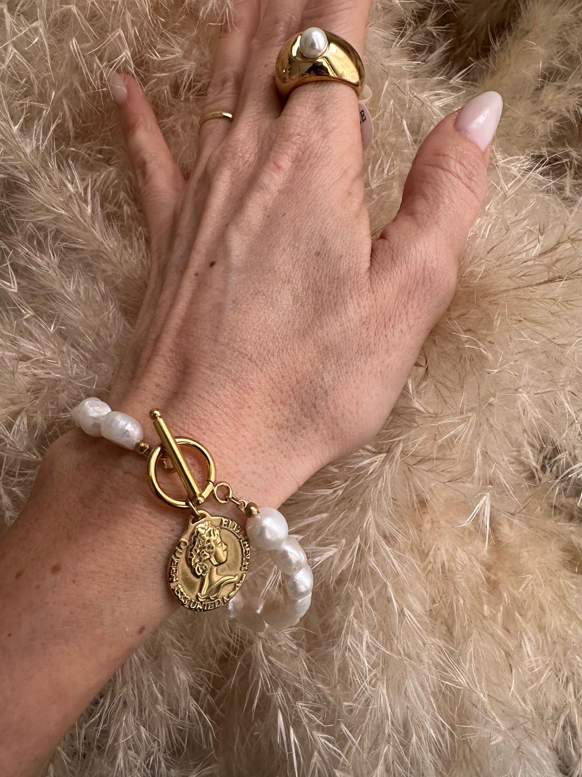 Bracciale in acciaio inossidabile e perle d'acqua dolce "Tilia"