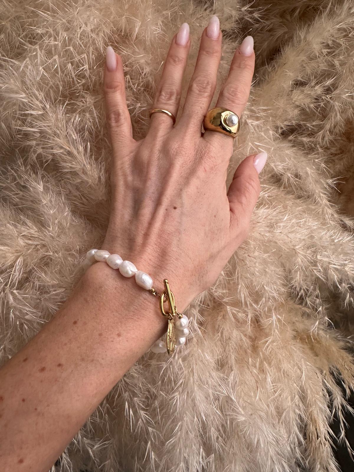 Bracciale in acciaio inossidabile e perle d'acqua dolce "Tilia"
