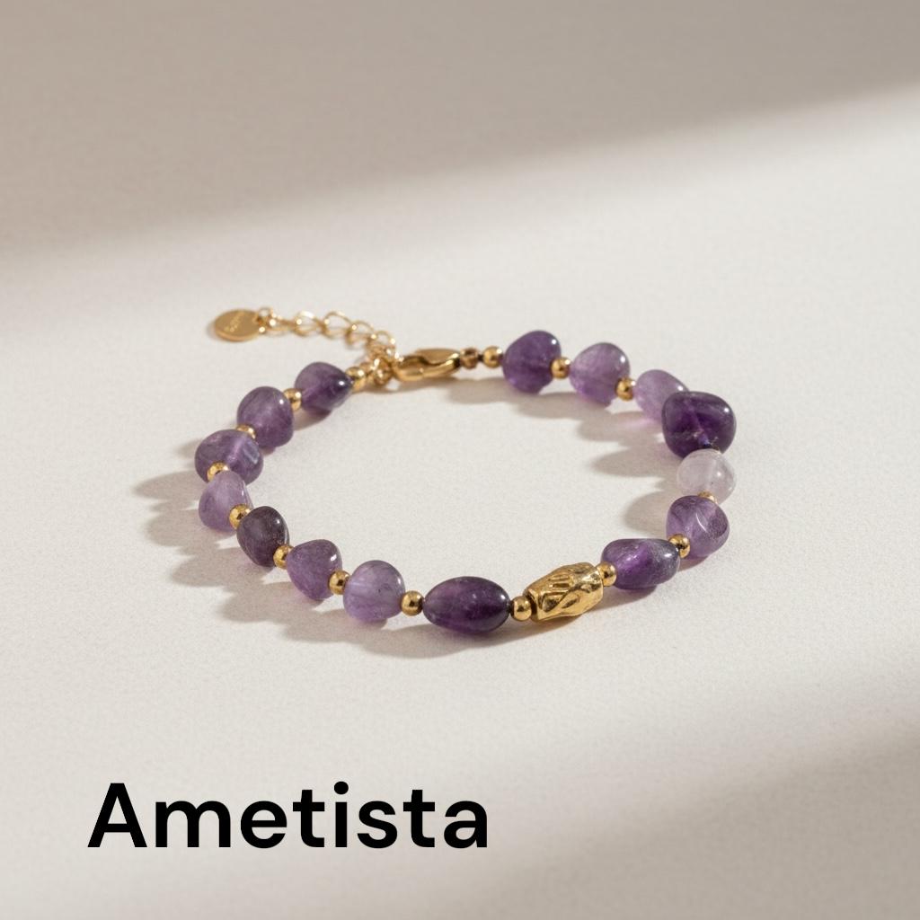 Bracciale con perle di pietra dura, vetro e cordino in lurex "Blush"