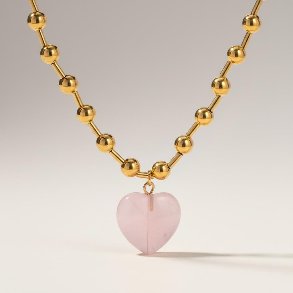 Collana in acciaio inossidabile placcata oro 18K e quarzo "Diletta"