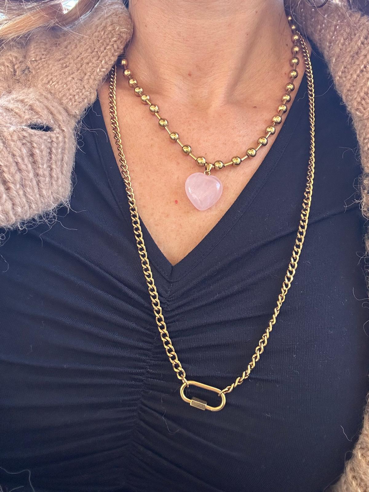 Collana in acciaio inossidabile placcata oro 18K e quarzo "Diletta"
