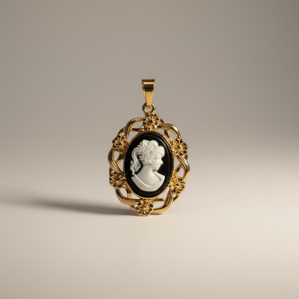 Ciondolo in acciaio inossidabile placcato oro 18K "Cameo Black"