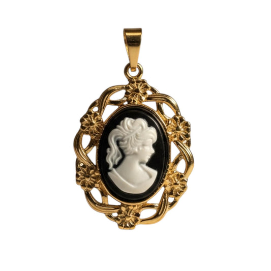 Ciondolo in acciaio inossidabile placcato oro 18K "Cameo Black"