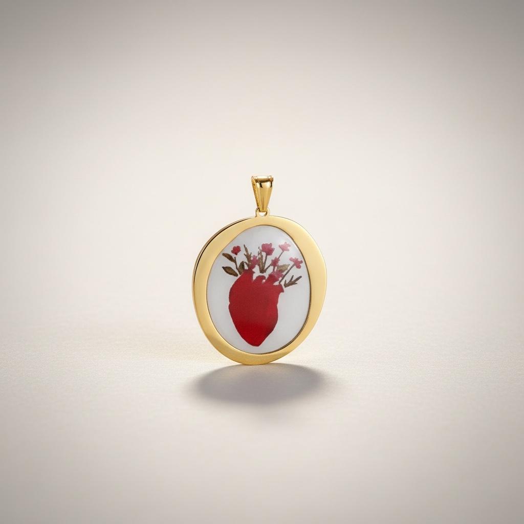 Ciondolo in acciaio inossidabile e resina "Cuore Anatomico"