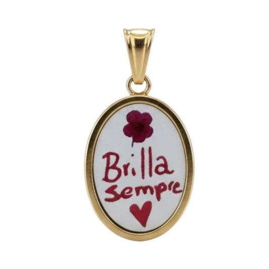 Ciondolo smaltato in acciaio inossidabile placcato oro 18K "Brilla Sempre"