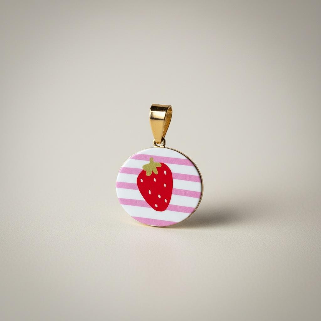 Ciondolo smaltato in acciaio inossidabile placcato oro 18K "Fragola"