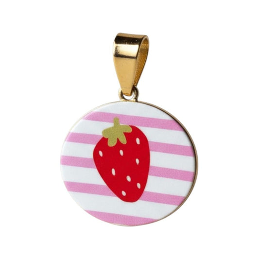 Ciondolo smaltato in acciaio inossidabile placcato oro 18K "Fragola"