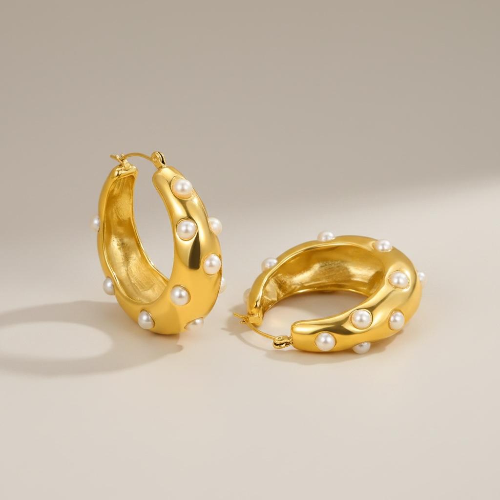 Orecchini in acciaio inossidabile anallergici e waterproof placcati oro 18K "Guenda"