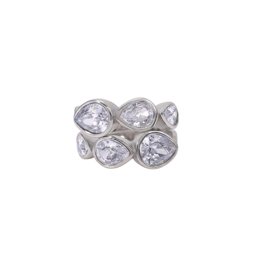 Anello in acciaio inossidabile e zirconi, anallergico e waterproof placcato oro 18K "Ghiaccio"