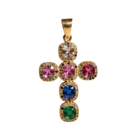 Ciondolo in acciaio inossidabile placcato oro 18k e zirconi "Maddalena"