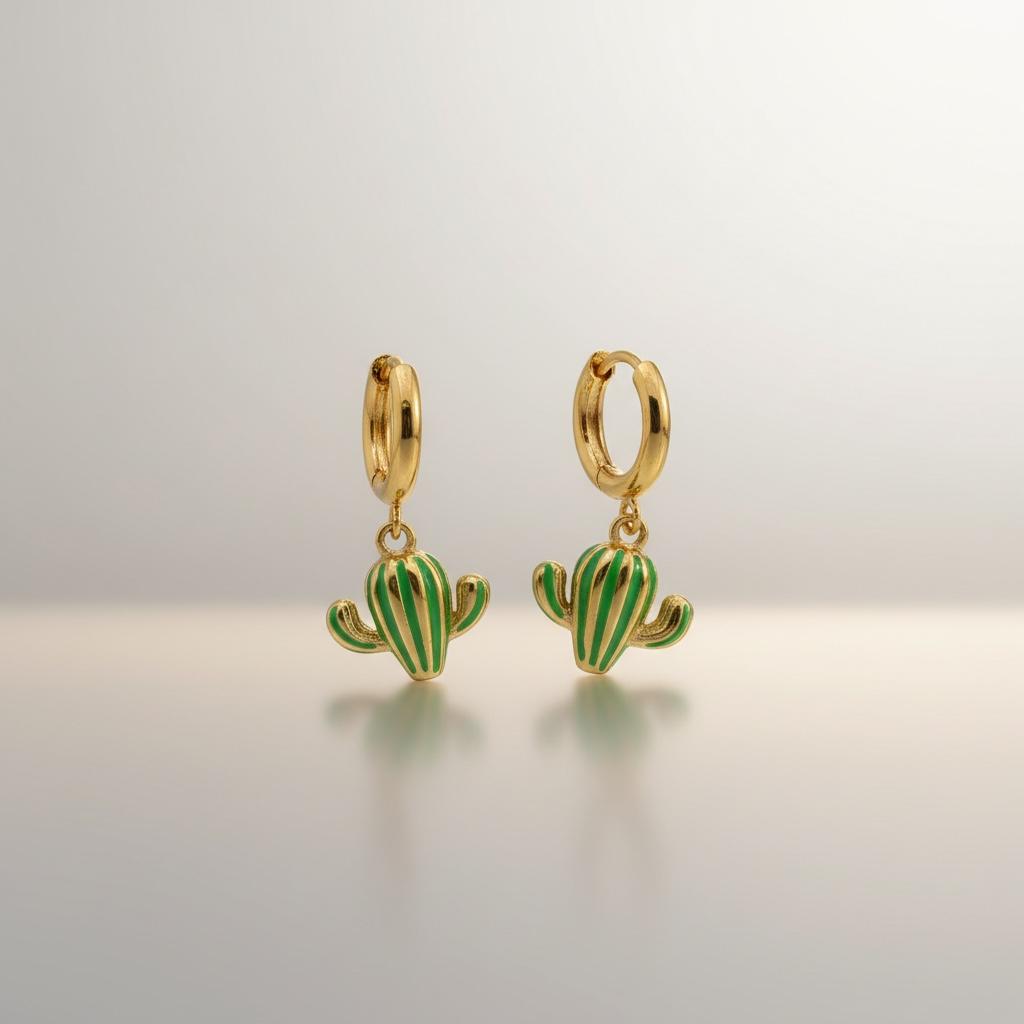 Orecchini in acciaio inossidabile anallergici e waterproof placcati oro 18K "Cactus"