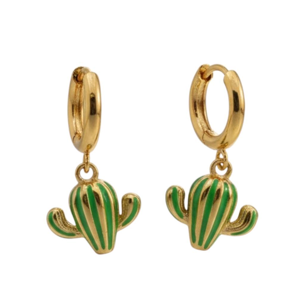 Orecchini in acciaio inossidabile anallergici e waterproof placcati oro 18K "Cactus"