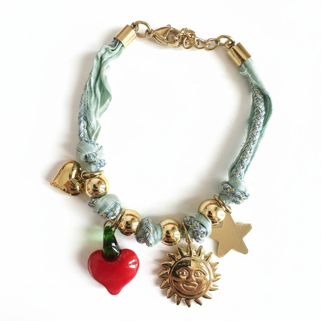 Bracciale in acciaio inossidabile anallergico e cotone "Summer"
