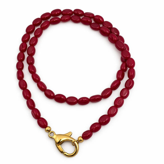 Collana in acciaio inossidabile e Giada Rossa "Passion"