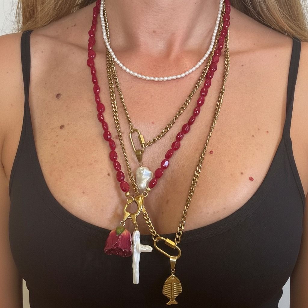 Collana in acciaio inossidabile e Giada Rossa "Passion"