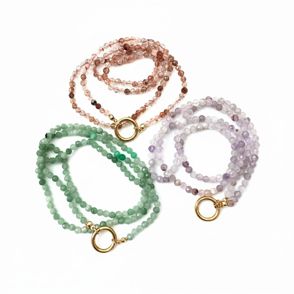 Collana in pietre naturali con moschettone porta ciondoli in acciaio inossidabile "Gemma"