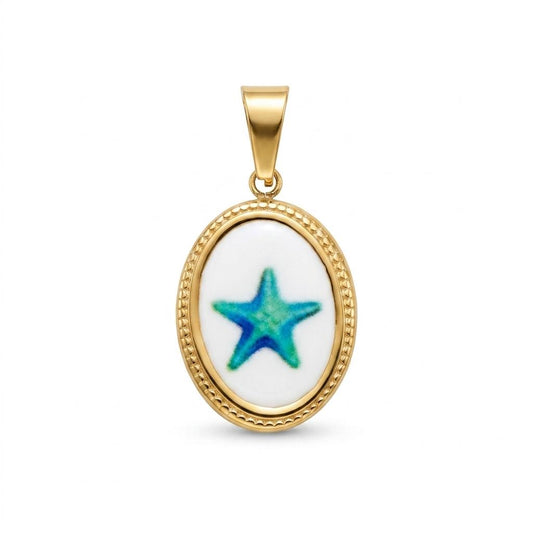 Ciondolo smaltato in acciaio inossidabile placcato oro 18K "Stella Marina"