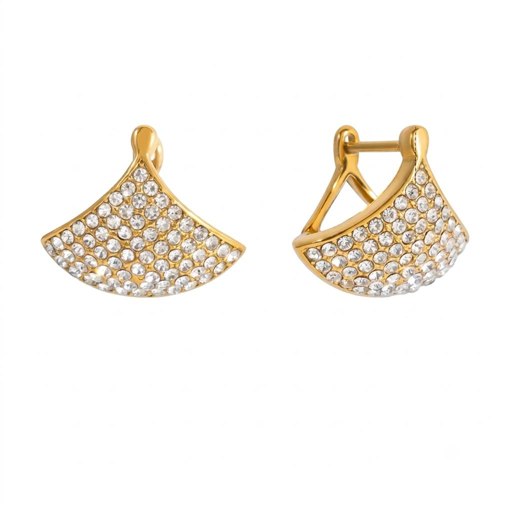 Orecchini in acciaio inossidabile anallergici e waterproof placcati oro 18K "Ventaglio"