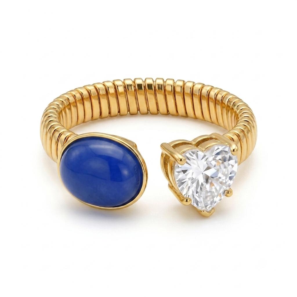 Anello regolabile, anallergico e waterproof placcato oro 18K "Oltremare"
