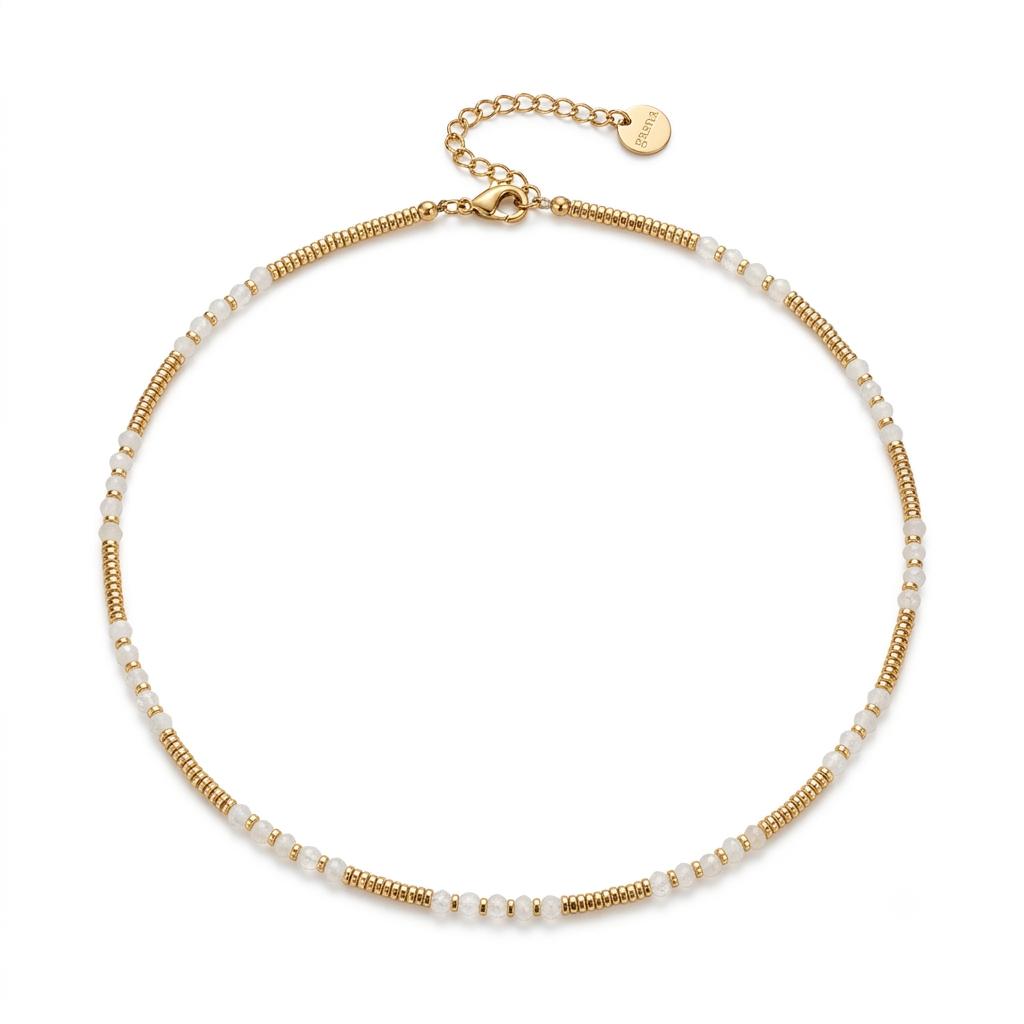 Collana in acciaio inossidabile e perline in pietra naturale "Oasi"