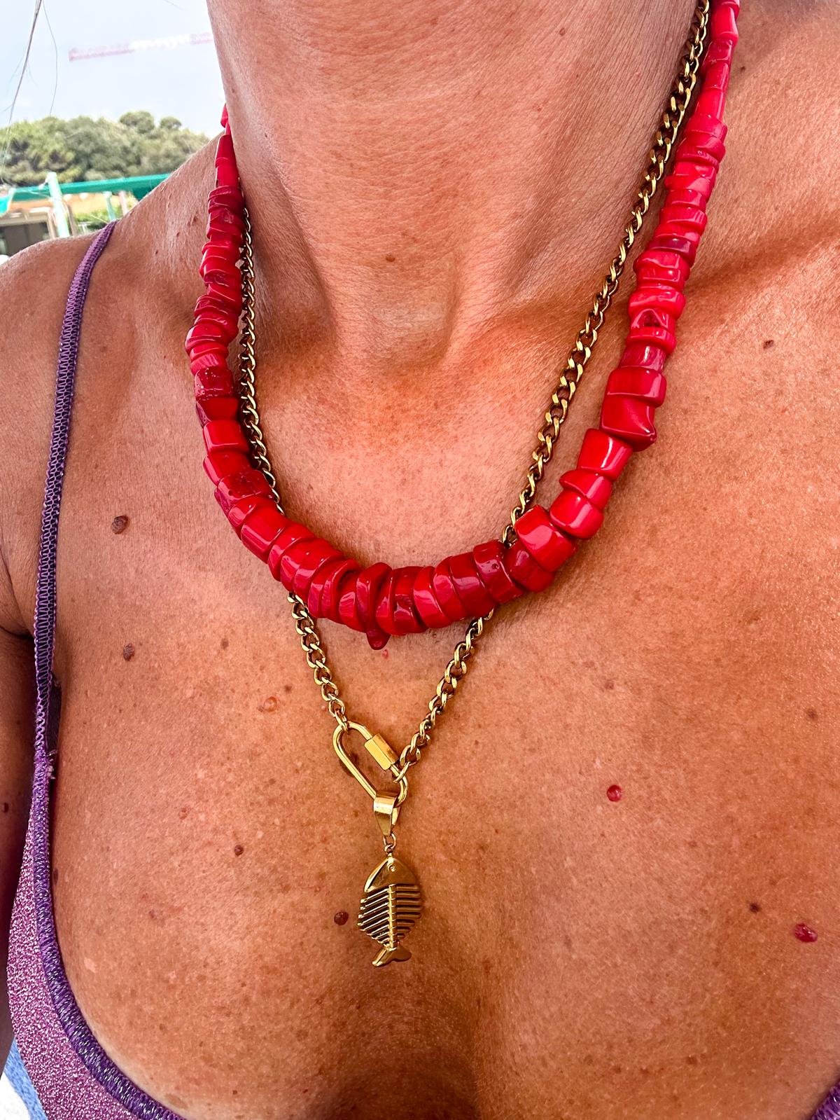 Collana in acciaio inossidabile e Corallo "Fiammetta"