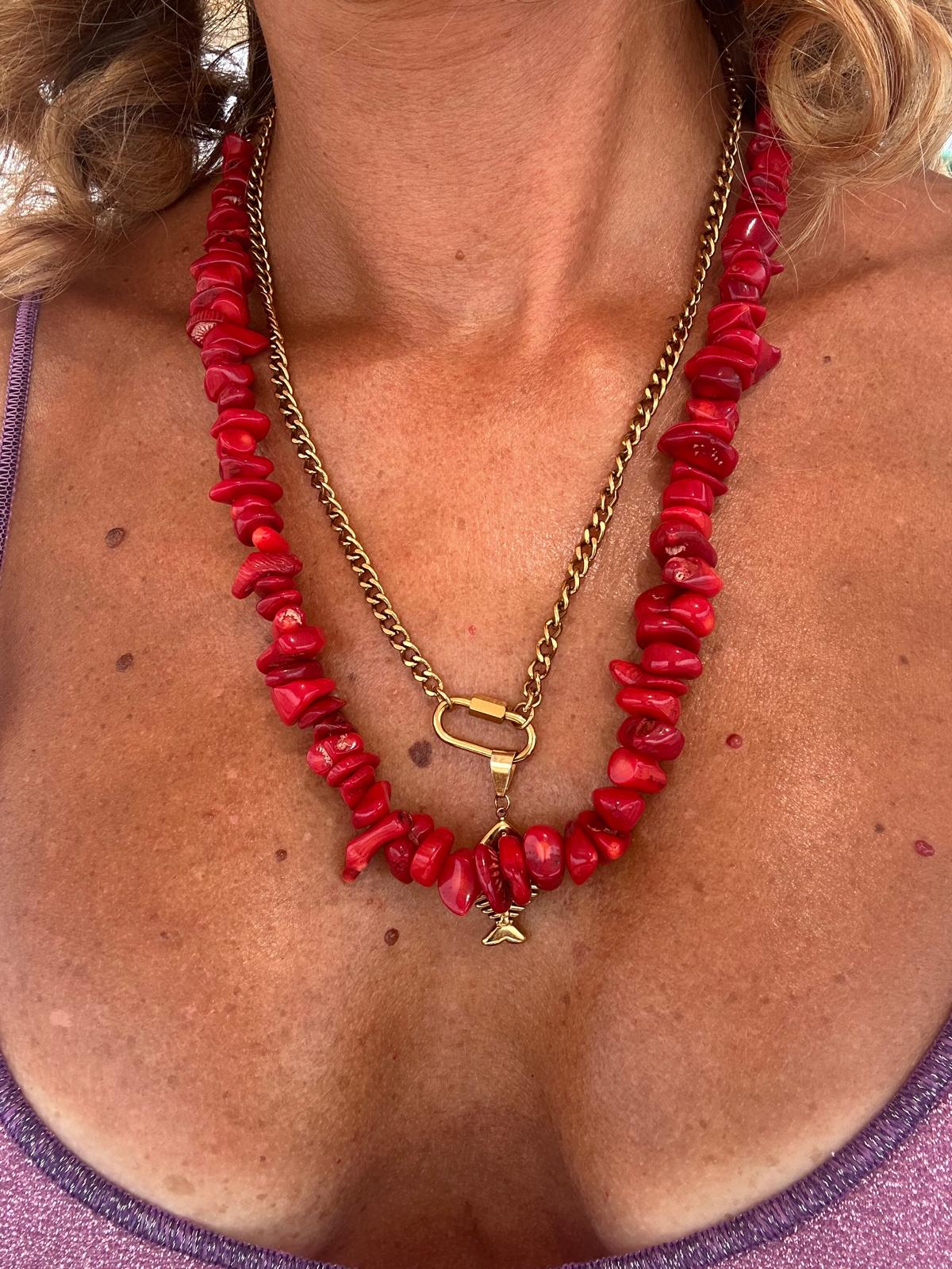 Collana in acciaio inossidabile e Corallo "Calipso"