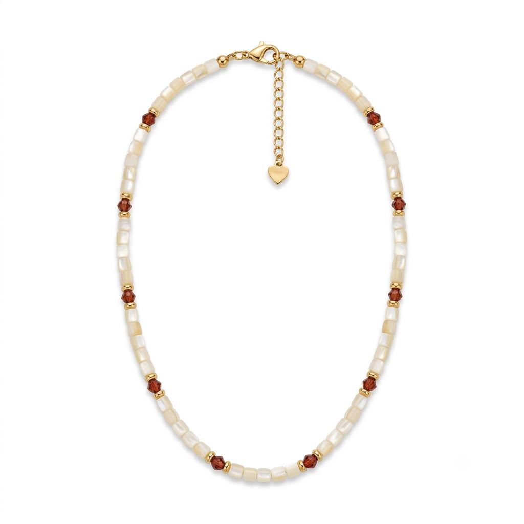 Collana in acciaio inossidabile e perline idi Madreperla "Mosaico"