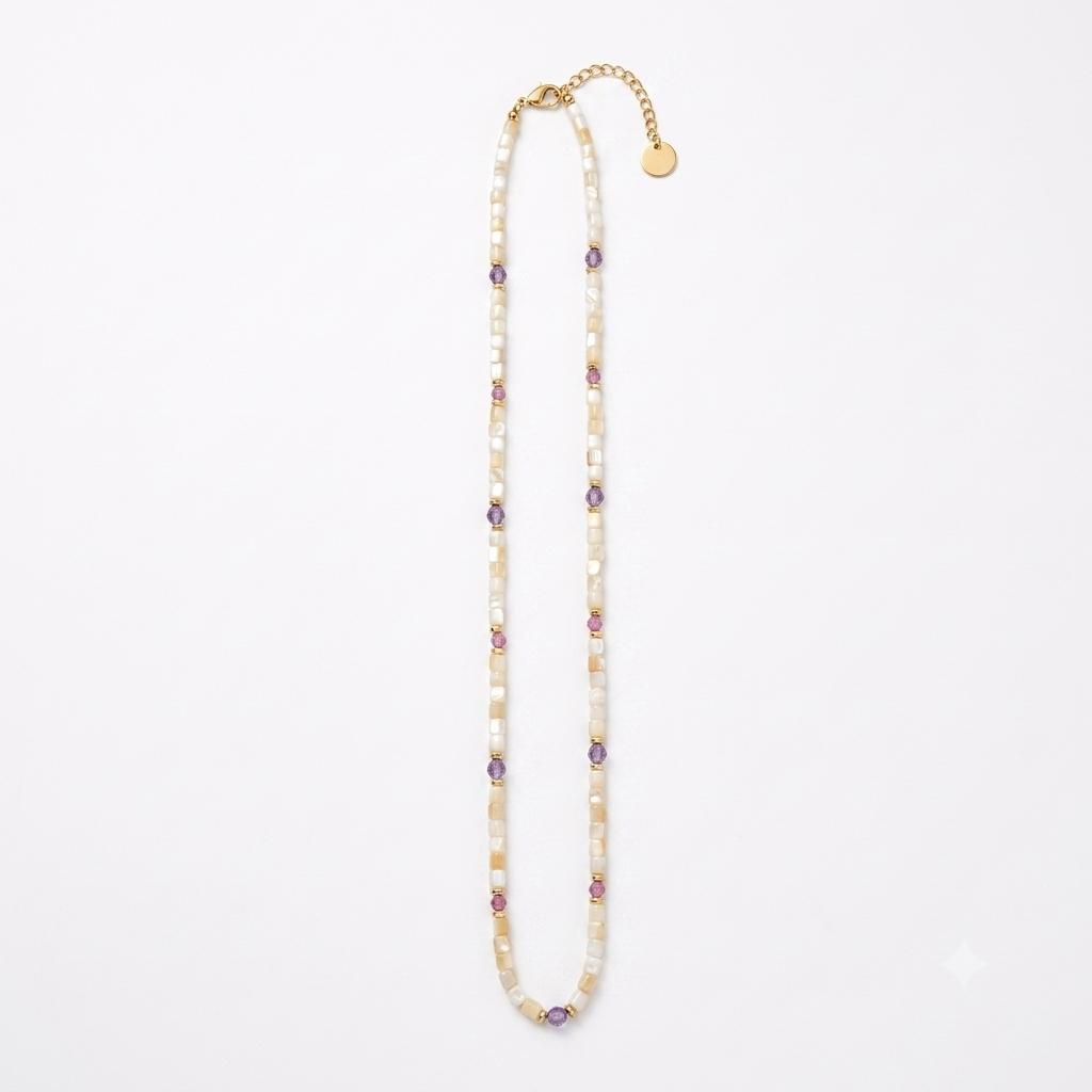 Collana in acciaio inossidabile e perline idi Madreperla "Mosaico"