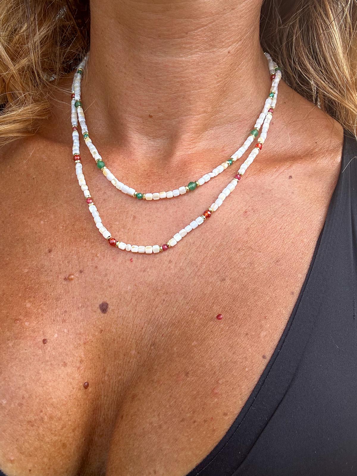 Collana in acciaio inossidabile e perline idi Madreperla "Mosaico"