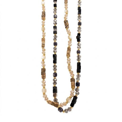 Collana in acciaio inossidabile e perline colorate "Noir"