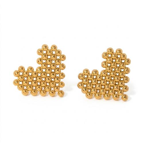 Orecchini a lobo in acciaio inossidabile waterproof placcati oro 18K "Pixel"