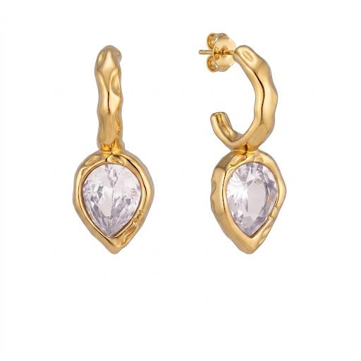 Orecchini pendenti in acciaio inossidabile waterproof placcati oro 18K "Rugiada"
