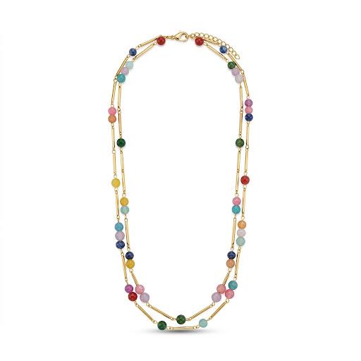 Collana  lunga in in acciaio inossidabile e perline colorate "Kaleido"