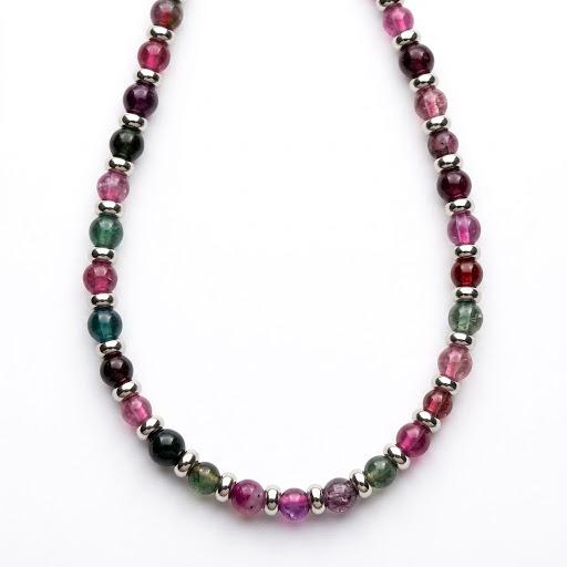 Collana in acciaio inossidabile e perline in pietra naturale "Anguria"