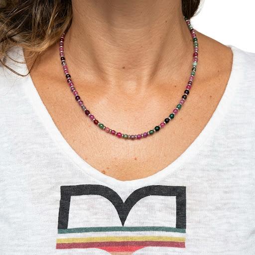 Collana in acciaio inossidabile e perline in pietra naturale "Anguria"