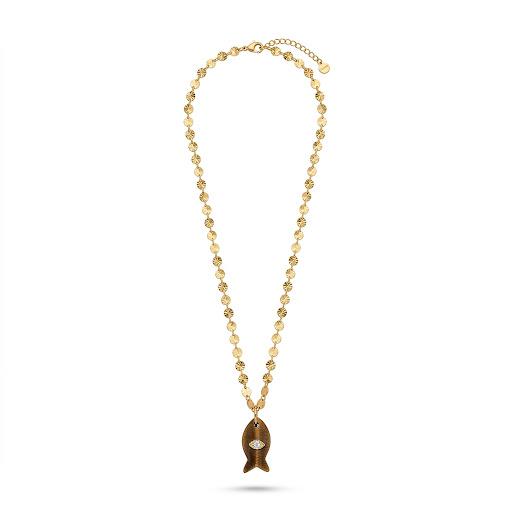 Collana in acciaio inossidabile e ciondolo in pietre naturali "Onda"