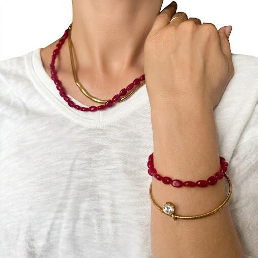 Bracciale in acciaio inossidabile e perle in giada rossa "Passion"