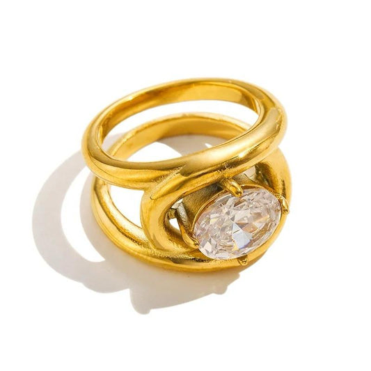 Anello in acciaio inossidabile e zircone anallergico e waterproof "Attimo"