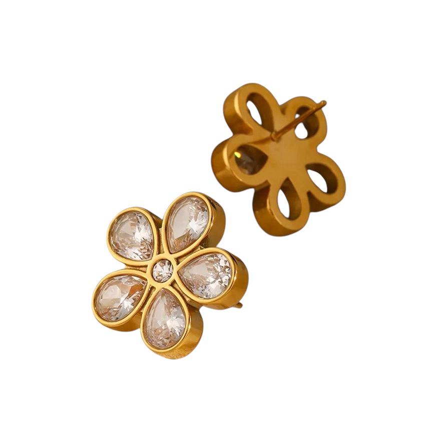 Orecchini in acciaio inossidabile e zirconi anallergici e waterproof "Fiore"