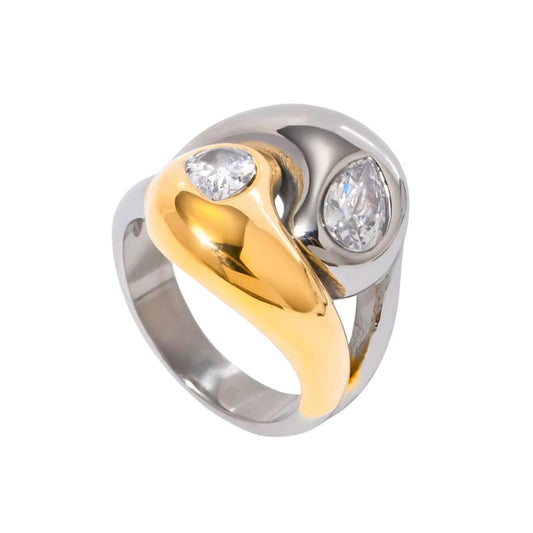 Anello in acciaio inossidabile e zirconi, anallergico e waterproof "Due Facce"