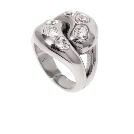 Anello in acciaio inossidabile e zirconi, anallergico e waterproof "Tempesta"