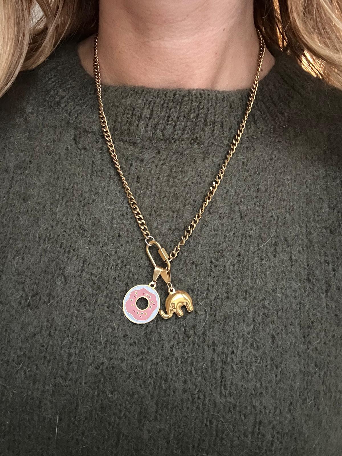 Ciondolo in acciaio inossidabile placcato oro 18k "Donut"