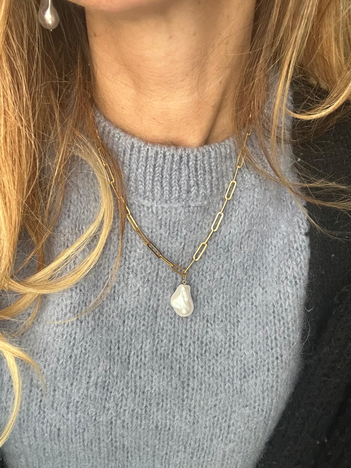 Collana in acciaio inossidabile e perla barocca "Sciccheria"