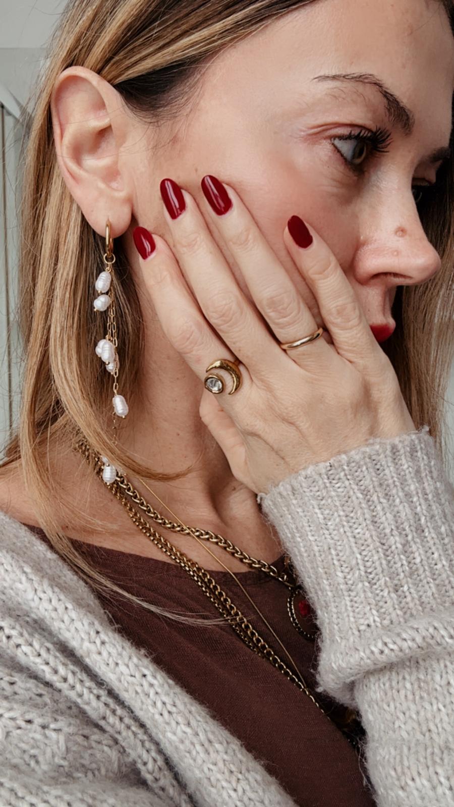 Anello in acciaio inossidabile e zirconi, anallergico e waterproof placcato oro 18K "Eclissi"