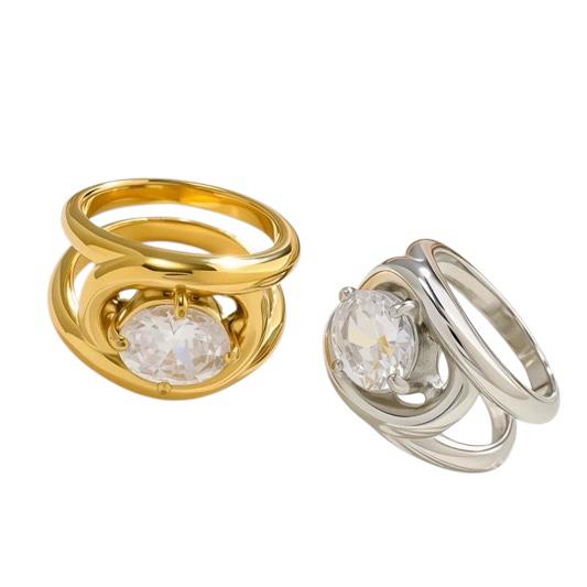 Anello in acciaio inossidabile e zircone anallergico e waterproof "Attimo"