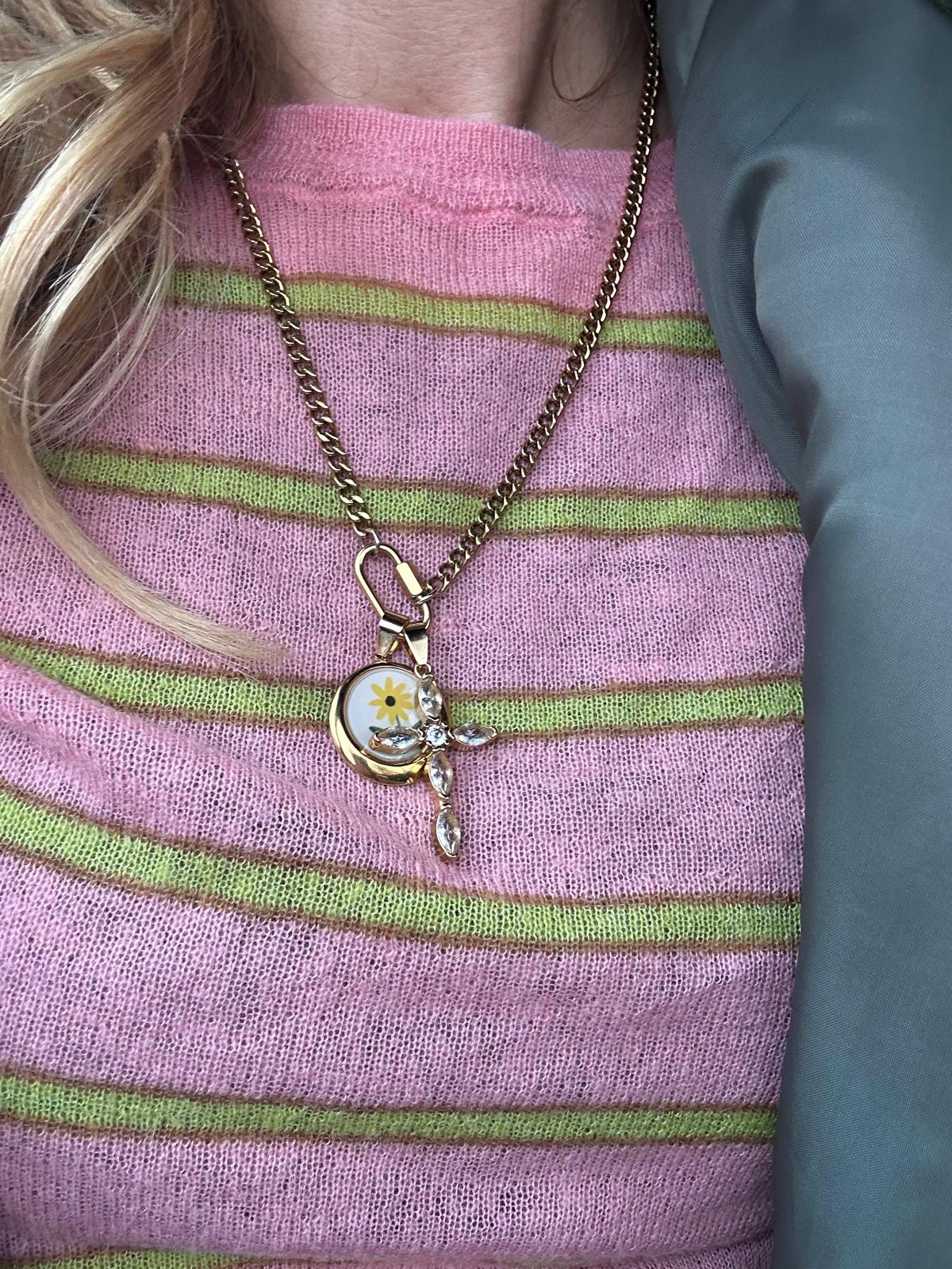 Ciondolo in acciaio inossidabile placcato oro 18k e zirconi "Crystal"
