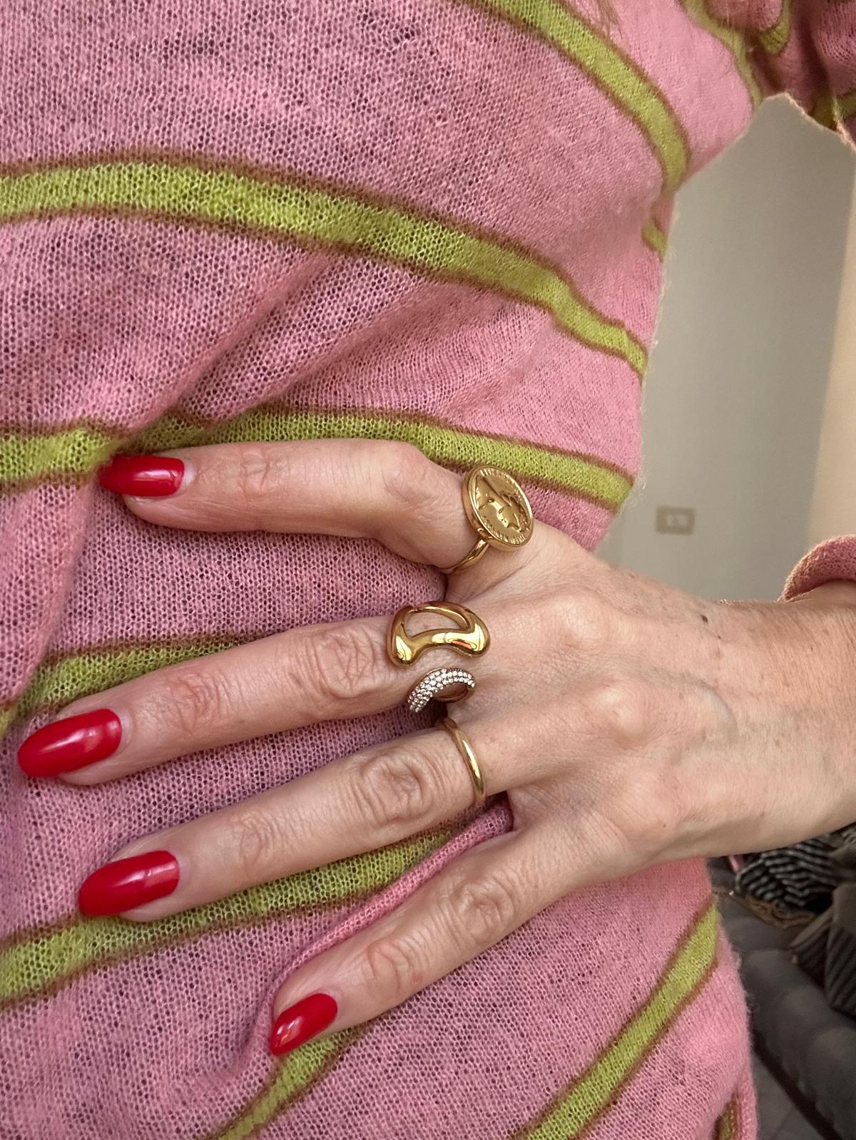 Anello in acciaio inossidabile, anallergico e waterproof placcato oro 18K "Moneta"