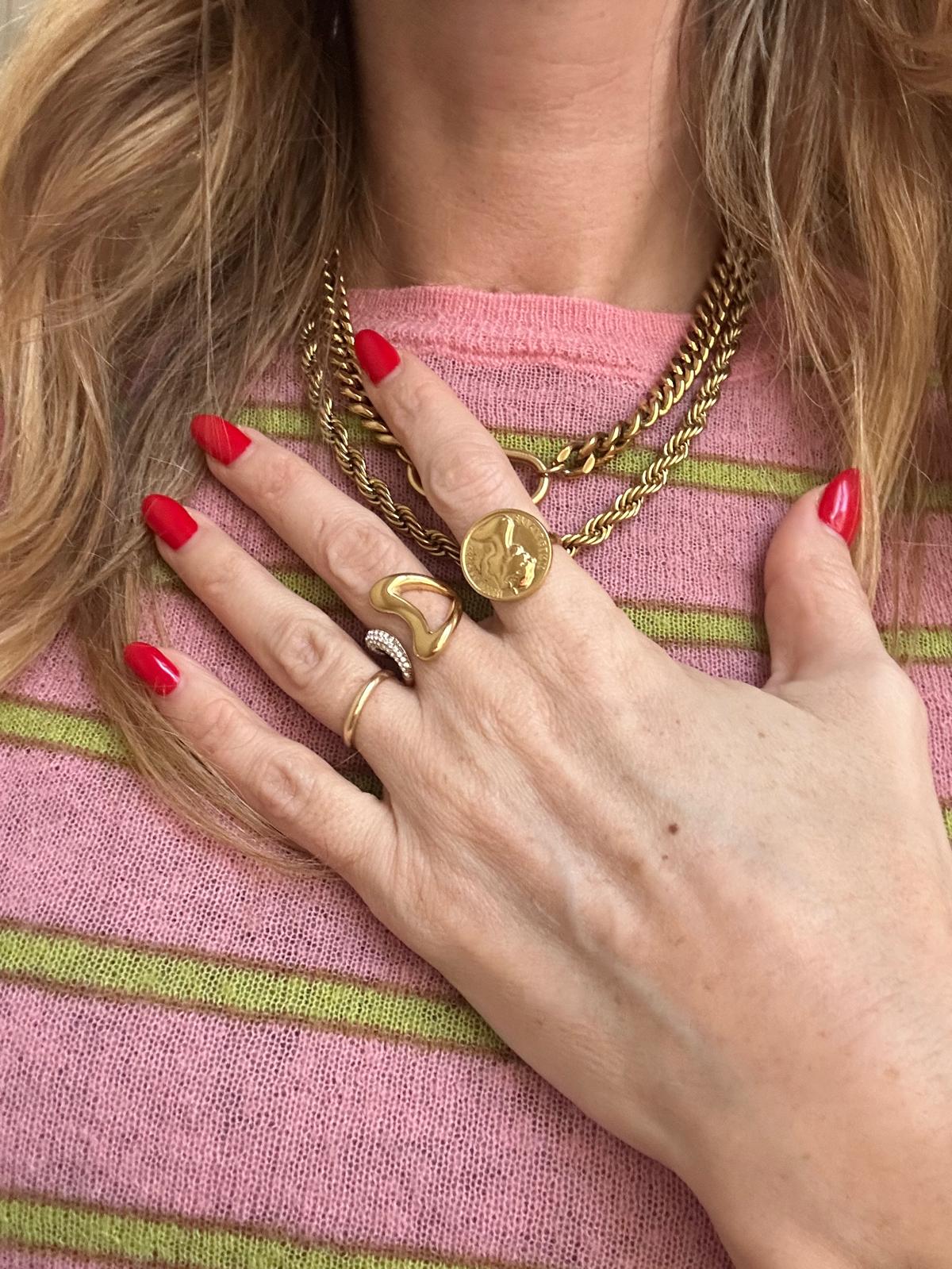 Anello in acciaio inossidabile, anallergico e waterproof placcato oro 18K "Moneta"