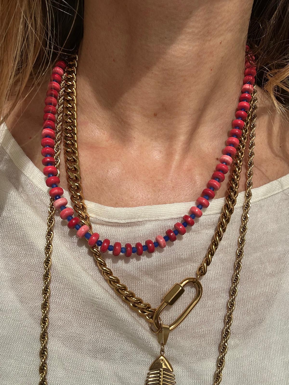 Collana in acciaio inossidabile e perle in pietra naturale "Lola"